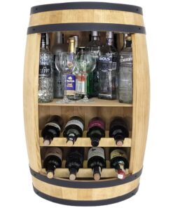 Deko Fass Bar Weinregal aus Holz 80cm Tisch für Hausbar Alkohol Shrank Geschenk für Männer