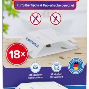 Patronus Silberfischfalle [18 Stück] - giftfreier Köder, E-Book included, Wohnräumebereich, Befallsermittlung, Silberfis