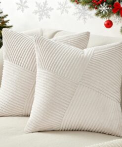 Topfinel Kissenbezug 40x40 Creme Kordsamt 2er Set Deko Wohnzimmer Hotel