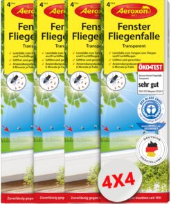 Aeroxon Fensterfliegenfalle - 4x4 Insect Trap Strips ohne Gift & Geruch - Effektiv gegen Fruchtfliegen, Stubenfliegen &