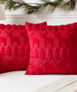 Artscope 2er Set Luxuriöses Wolle Kissenbezüge für Sofa und Schlafzimmer Rot 60x60cm