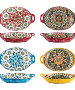 Henten Home Porzellan Pasta Teller/Servierschüssel Set - 4 Stück, 950ml, Böhmischer Stil für Nudeln/Salat/Obst - Geschir