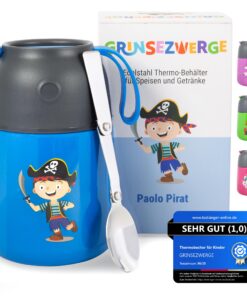 Kinder Thermobecher 500ml Speisen Getränke Warmhaltebehälter|Müslilunchbox|Thermo Lunchbox Pirat Edelstahl|Müttern|Kinde