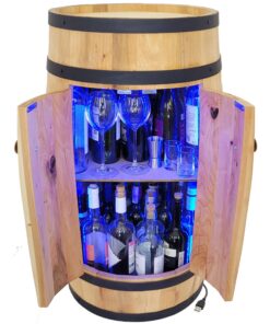 WEECO Holzfass mit 4 Rädern und USB LED RGB Beleuchtung - Türen, Starke Buchenholz und Metallverstärkungen, ideal für Ha