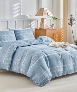 Lekesky Blau Bettwäsche 220x240 cm + 3-teiliges Bettbezugset + Bohème Stil Microfaser mit Reißverschluss-Kopfkissenbezug