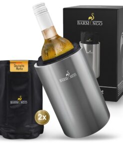 Weinkühler Edelstahl doppelwandig mit 2 Kühlakkus – Sektkühler für Wein, Champagner & Flaschen | Silber