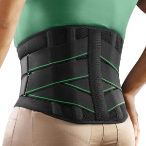 FREETOO Atmungsaktive Rückenstützgürtel LWS für Herren und Damen mit 7 Metallstützen und Abnehmbarem 3D-Lendenpolster fü