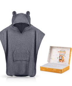 Fuchs&Panda® Badeponcho Kinder EXTRA warm & kuschelig (100% Bambus) Blau-grau
