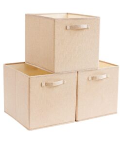 Mangata faltenfreie Aufbewahrungsbox 25x25x25 cm für Kleiderkörbe und Spielzeug - Helles Khaki, 3er Set