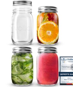 Volila Mason Jar mit Deckeln - 490 ml Mehrzweck-Einmachgläser - Luftdichte Einweckgläser für Übernachtiger Oatmeal und K