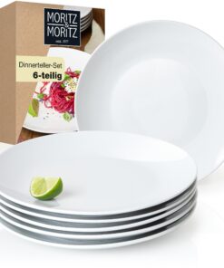 Moritz & Moritz BASIC Essteller Set - Ø 27 cm 6 Personen - Hochwertiges Porzellan weiß modern