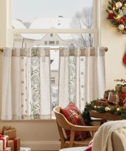 TOPICK Scheibengardinen Küche Grün Lichtdurchlässig für Wohnzimmer Schlafzimmer 2er Set 65Bx60H cm