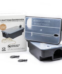 Köder-Discount Rattenfalle - 2 abschließbare Köderboxen, kinderund witterresistent, inkl. Warnetikett