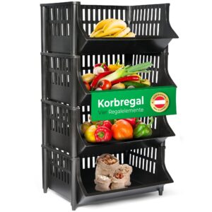 Novaliv Schwarz Korbregal Stapelbar & Erweiterbar - Speichert Lebensmittel & Obst, Ideal für den Vorratsraum, Available