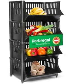 Novaliv Schwarz Korbregal Stapelbar & Erweiterbar - Speichert Lebensmittel & Obst, Ideal für den Vorratsraum, Available