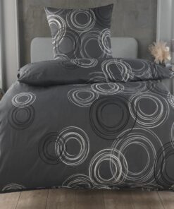 MALIKA Baumwoll Bettwäsche Kreismuster Sets Renforcé Oeko-TEX Reißverschluss 135x200 Bettbezug 80x80 cm