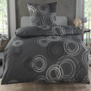 MALIKA Baumwoll Bettwäsche Kreismuster Sets Renforcé Oeko-TEX Reißverschluss 135x200 Bettbezug 80x80 cm