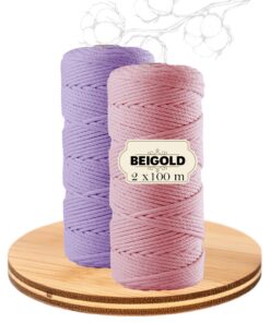 BEIGOLD® Premium Makramee Garn 3mm x 100m für DIY Projekte | BEIGOLD® Rosen+Lila Makramee Garn Set ideal für Handwerker