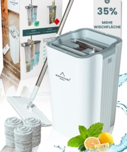 Wischmopp Set mit Eimer - innovativ 3-Kammersystem für Profiputzer - TripleClean Plus inkl. 3X Pads Wischmopp Set mit Ei
