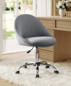 SONGMICS Homeoffice-Stuhl, hofeigene Schminkstuhl, Baumwoll-Leinen-Mischgewebe Polsterung, schaumstoffverstärkt, höhenve
