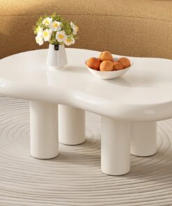 Weißer Wolken-Couchtisch, modern mit unregelmäßiger Form & 4 stabilen Beinen, ideal für Wohnzimmer & Schlafzimmer, einfa