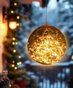 Spetebo Weihnachtskugel Bronze zum Hängen für Außen - 20 cm - 80 LED & Timer - Kunststoff Dekokugel - warm weiß beleucht