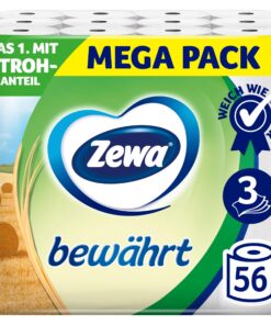 Zewa Bewährtes Toilettenpapier mit Strohanteil - 7x 8 Rollen für Familie und Freunde bei der Gartenarbeit