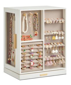 SONGMICS Schmuckkästchen JBC170W01 - 5 Schubladen, 360° drehbar, weihnachtliche Geschenkidee, wolkenweiß, geschmackvole