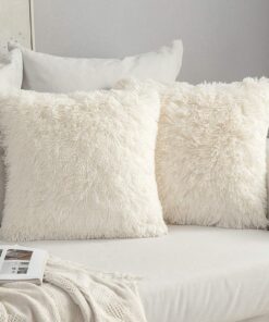 MIULEE Superweiche Kuschelkissen Set Künstlich Pelz für Couch Cremeweiß 50x50 cm