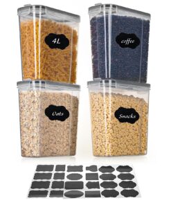 AiQInu 4L Vorratsdosen Set 4er Global Recycled Standard Küche Aufbewahrung Mehl Getreide Zucker Nudeln