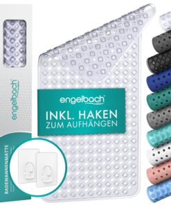 Engelbach® rutschfest Badewannenmatte Inkl. Trockenthaken - schimmelresistent & maschinenwaschbar 88x40cm - BPA-Frei Bad