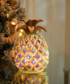 Ananas-Licht aus schillerndem Glas - Batteriebetriebene LED-Lampe - Ideal für Geschenke und tropische Dekorationen - 6-S