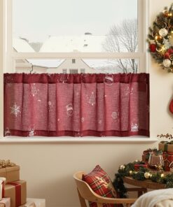 TOPICK Weihnachtsgardinen Küchenfenster Landhausstil Rot H40xB140 cm TOPICK Scheibengardinen Küchenfenster Schlafzimme
