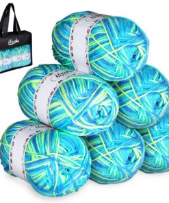 ILAUKE Wolle zum Häkeln, 300g Baumwoll-Acrylgarn, Weiches Mehrfarbiges Garn Set (Gelb + Blau), Bunt Farbverlauf mit Trag