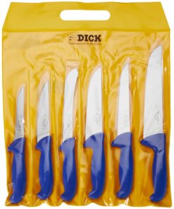 F. DICK Messer Set ErgoGrip Edelstahl, Blau 36.4 cm - Für Ernsthaftes Hacken und Schneiden in der Küche und am Grill - H