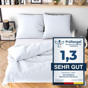 Wolkenfeld Bettwäsche 200x220 weiß - kuschlig weich & bügelfrei - ÖKO-TEX Zertifiziert - Winter Bettwäsche