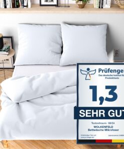 Wolkenfeld Bettwäsche 200x220 weiß - kuschlig weich & bügelfrei - ÖKO-TEX Zertifiziert - Winter Bettwäsche