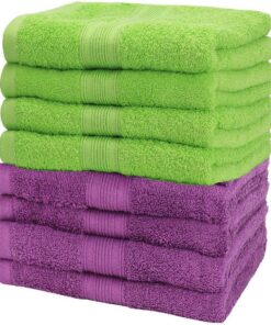 NatureMark Frottier-Handtücher – 8er Pack (50 x 100 cm), 100% Baumwolle, Lila/Apfel