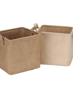Sea Team faltbare Jute- und Leinen-Aufbewahrungskörbe mit Griff, Dekoration für Zuhause, Schreibwaren, 2 Stück, Beige, 2