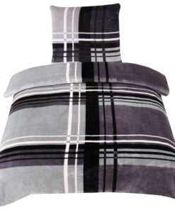 One-Home Winter Bettwäsche gestreift grau anthrazit Teddy Plüsch Cashmere Touch Warm Kuschelig, Größe: 135x200 cm, Farbe