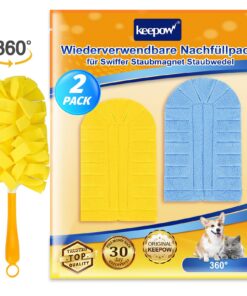 KEEPOW Wiederverwendbare Mikrofaser Nachfüllpack für Swiffer Duster - Ideal gegen Tierhaare, Staub & Schmutz - 2 Stück (