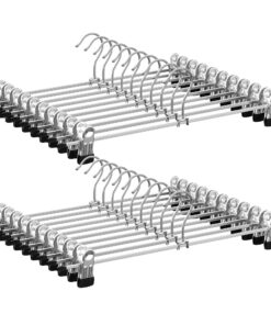 SONGMICS Metall Hosenbügel Set, 20er Set, 40 cm Lang, Kleiderbügel mit Clips, 360° Drehbar, schwarz-silbern, CRI006-20,