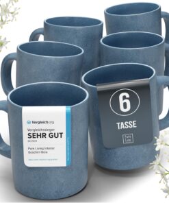 Steingut Hochwertige Kaffeetassen Spülmaschinen-, Mikrowellen- und Kratzfest- TEST SEHR GUT Matt Blau 6 Pers.- Pure Livi