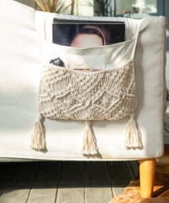 Boho Home Schlafsaal Dekor - Macrame Sofa Armlehne Sessel Caddy für TV Fernbedienung, Magazin und Bücher, Beige | Magaz
