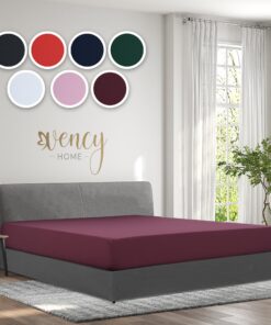 Vency Jersey Spannbettlaken 100% Baumwolle - Spannbett 180x200cm, Matratzenhöhe bis 25cm, Bordeauxrot | Vency Jersey Sp