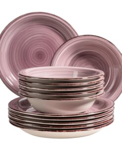 MÄSER 931951 Bel Tempo II Teller-Set für 6 Personen moderner Vintage Look 12-teilighandbemalt Lila Berry Steingut