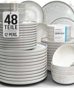 Steingut Geschirrset 12 Personen TESTSIEGER - Traumhaftes Mediterranes Tafelservice Set in Beige
