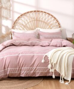 Lekesky Bettwäsche 200x200 cm, rosa Bohème Stil 3-teiliges Bettset mit Kopfkissenüberzug und Reißverschluss