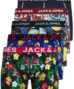 JACK & JONES Herren Unterhosen 5er Set Pack - Männer Boxershorts - Weiss, schwarz, blau, grau, Trunks - Slim Fit - 12204