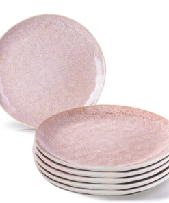 MIAMIO - 6 x 28 cm Steingut Keramik Teller Set für Hauswife - Esszimmerdekoration - Handmade Rosa - Lumera Kollektion